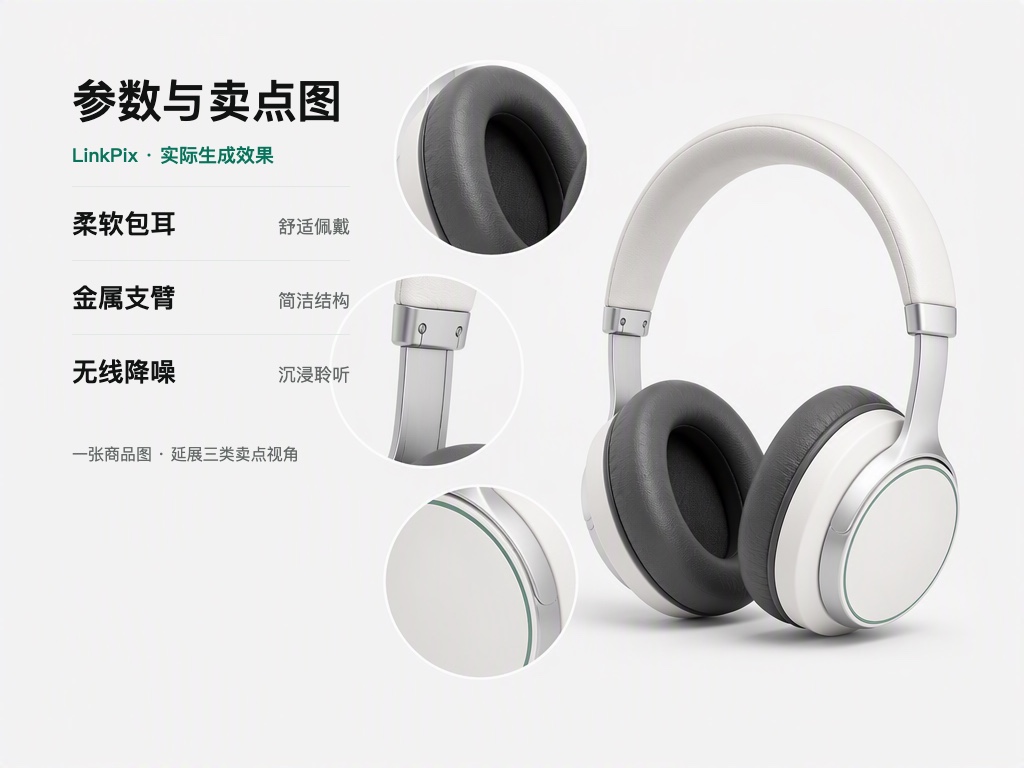 包含多行参数和卖点文字的耳机商品信息图