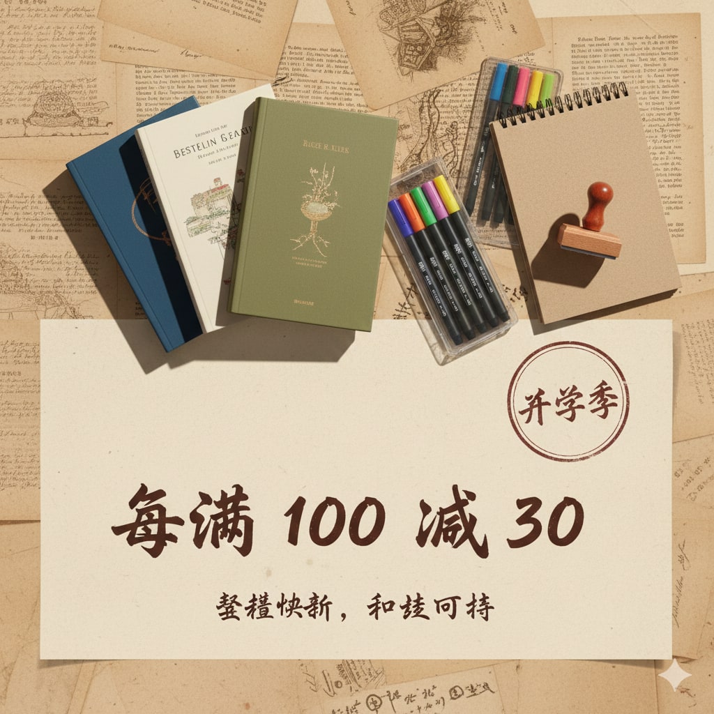 升学季每满一百减三十的中文活动专题图模板